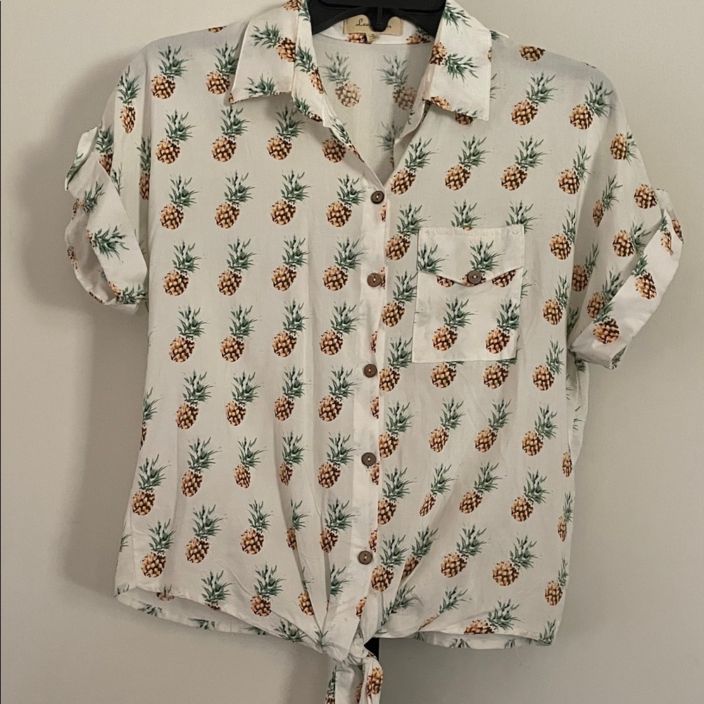 Pineapple Print Button-Up Shirt